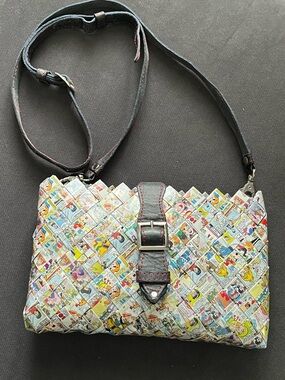 Nahui Ollin Woven Comic ‘Archie’ Print crossbody Y2K Pop Art Eco Handmade 9.25”L